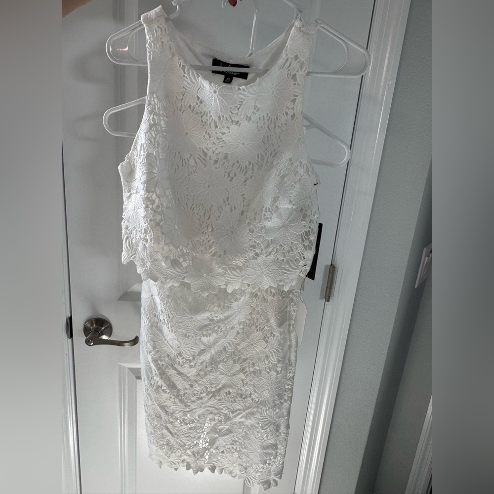 Lulu's White Lace 2 piece Midi Dress